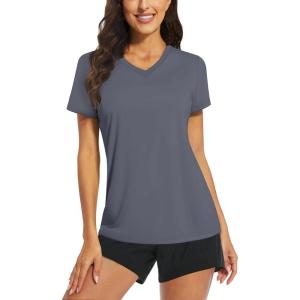 imageTACVASEN Womens TShirts UPF 50 Sun Protection VNeck Short Sleeve Tops Quick Dry Hiking Running Workout TShirtsDark Gray