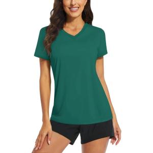 imageTACVASEN Womens TShirts UPF 50 Sun Protection VNeck Short Sleeve Tops Quick Dry Hiking Running Workout TShirtsEgreen