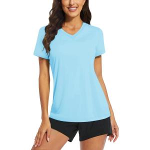 imageTACVASEN Womens TShirts UPF 50 Sun Protection VNeck Short Sleeve Tops Quick Dry Hiking Running Workout TShirtsLake Blue