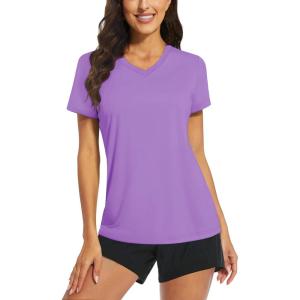 imageTACVASEN Womens TShirts UPF 50 Sun Protection VNeck Short Sleeve Tops Quick Dry Hiking Running Workout TShirtsLight Purple