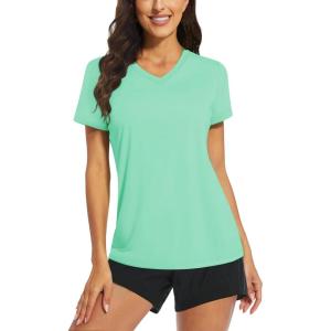 imageTACVASEN Womens TShirts UPF 50 Sun Protection VNeck Short Sleeve Tops Quick Dry Hiking Running Workout TShirtsMint Green