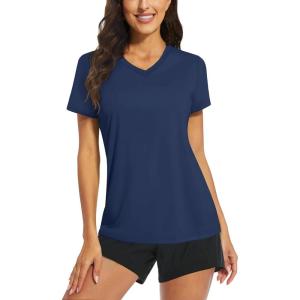 imageTACVASEN Womens TShirts UPF 50 Sun Protection VNeck Short Sleeve Tops Quick Dry Hiking Running Workout TShirtsNavy