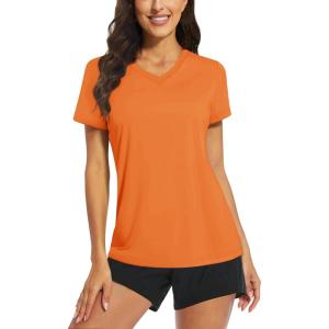 imageTACVASEN Womens TShirts UPF 50 Sun Protection VNeck Short Sleeve Tops Quick Dry Hiking Running Workout TShirtsOrange