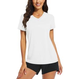 imageTACVASEN Womens TShirts UPF 50 Sun Protection VNeck Short Sleeve Tops Quick Dry Hiking Running Workout TShirtsWhite