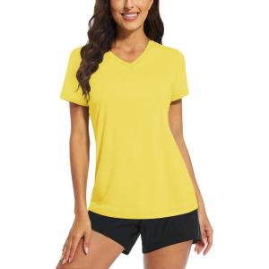 imageTACVASEN Womens TShirts UPF 50 Sun Protection VNeck Short Sleeve Tops Quick Dry Hiking Running Workout TShirtsYellow