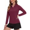 imageTACVASEN Womens UV Protection Shirts Quarter Zip Pullover Womens UPF 50 Long Sleeve Shirts Golf Shirts Workout TopsWine Red