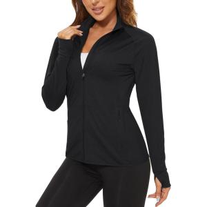imageTACVASEN Womens Athletic Jackets Lightweight UV Protection Shirts Full Zip Workout Jacket UPF 50 Long Sleeve Sun ShirtBlack