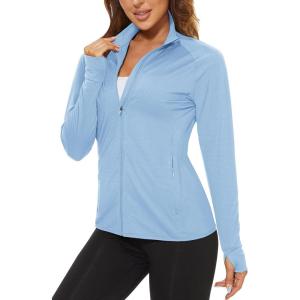 imageTACVASEN Womens Athletic Jackets Lightweight UV Protection Shirts Full Zip Workout Jacket UPF 50 Long Sleeve Sun ShirtBlue