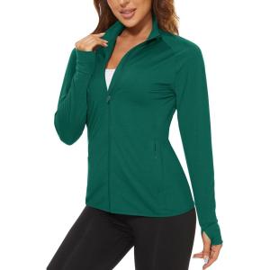 imageTACVASEN Womens Athletic Jackets Lightweight UV Protection Shirts Full Zip Workout Jacket UPF 50 Long Sleeve Sun ShirtEgreen