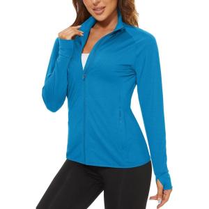 imageTACVASEN Womens Athletic Jackets Lightweight UV Protection Shirts Full Zip Workout Jacket UPF 50 Long Sleeve Sun ShirtGreen Blue