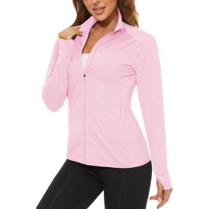 imageTACVASEN Womens Athletic Jackets Lightweight UV Protection Shirts Full Zip Workout Jacket UPF 50 Long Sleeve Sun ShirtLight Pink