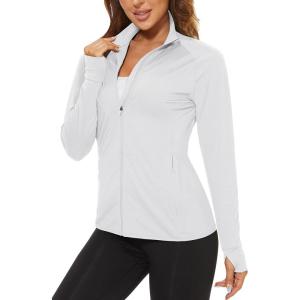 imageTACVASEN Womens Athletic Jackets Lightweight UV Protection Shirts Full Zip Workout Jacket UPF 50 Long Sleeve Sun ShirtWhite
