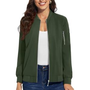 imageTACVASEN Womens Bomber Jackets Lightweight Casual Jacket Full Zip Windbreaker Fall JacketArmy Green