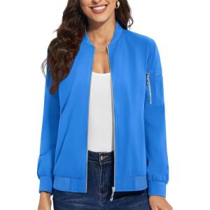 imageTACVASEN Womens Bomber Jackets Lightweight Casual Jacket Full Zip Windbreaker Fall JacketAzure Blue