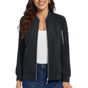 imageTACVASEN Womens Bomber Jackets Lightweight Casual Jacket Full Zip Windbreaker Fall JacketBlack