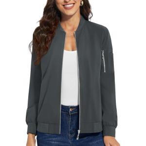 imageTACVASEN Womens Bomber Jackets Lightweight Casual Jacket Full Zip Windbreaker Fall JacketDark Grey