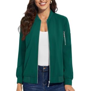 imageTACVASEN Womens Bomber Jackets Lightweight Casual Jacket Full Zip Windbreaker Fall JacketEmerald Green