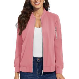imageTACVASEN Womens Bomber Jackets Lightweight Casual Jacket Full Zip Windbreaker Fall JacketGrey Pink