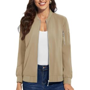 imageTACVASEN Womens Bomber Jackets Lightweight Casual Jacket Full Zip Windbreaker Fall JacketKhaki