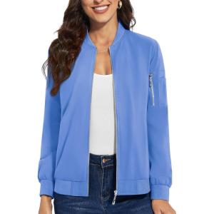 imageTACVASEN Womens Bomber Jackets Lightweight Casual Jacket Full Zip Windbreaker Fall JacketLight Blue