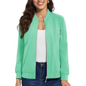 imageTACVASEN Womens Bomber Jackets Lightweight Casual Jacket Full Zip Windbreaker Fall JacketMint Green