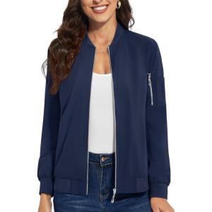 imageTACVASEN Womens Bomber Jackets Lightweight Casual Jacket Full Zip Windbreaker Fall JacketNavy Blue