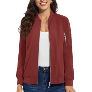 imageTACVASEN Womens Bomber Jackets Lightweight Casual Jacket Full Zip Windbreaker Fall JacketOrange Red