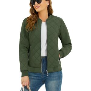 imageTACVASEN Womens Diamond Quilted Jackets Lightweight Casual Bomber Jacket Warm Winter Coats Full Zip with PocketsArmy Green