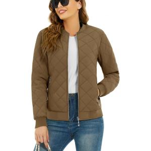 imageTACVASEN Womens Diamond Quilted Jackets Lightweight Casual Bomber Jacket Warm Winter Coats Full Zip with PocketsBrown
