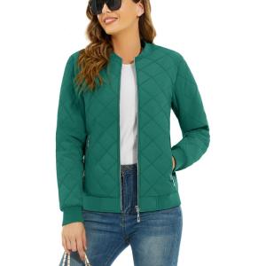 imageTACVASEN Womens Diamond Quilted Jackets Lightweight Casual Bomber Jacket Warm Winter Coats Full Zip with PocketsEmerald Green