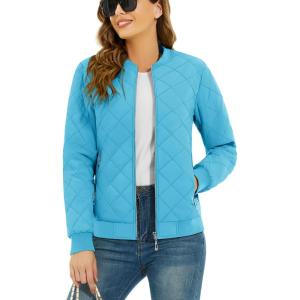 imageTACVASEN Womens Diamond Quilted Jackets Lightweight Casual Bomber Jacket Warm Winter Coats Full Zip with PocketsIce Blue
