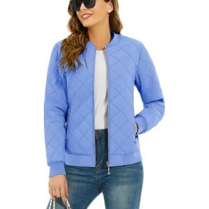 imageTACVASEN Womens Diamond Quilted Jackets Lightweight Casual Bomber Jacket Warm Winter Coats Full Zip with PocketsLight Blue