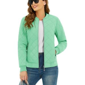 imageTACVASEN Womens Diamond Quilted Jackets Lightweight Casual Bomber Jacket Warm Winter Coats Full Zip with PocketsLint Green