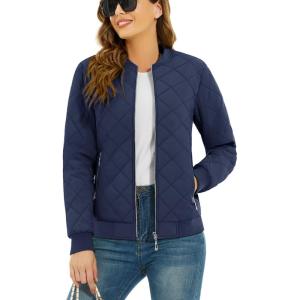 imageTACVASEN Womens Diamond Quilted Jackets Lightweight Casual Bomber Jacket Warm Winter Coats Full Zip with PocketsNavy Blue