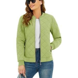 imageTACVASEN Womens Diamond Quilted Jackets Lightweight Casual Bomber Jacket Warm Winter Coats Full Zip with PocketsOlive Green