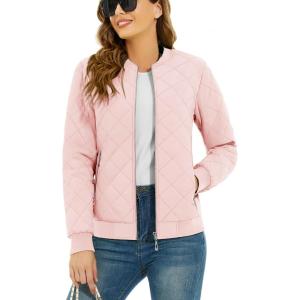 imageTACVASEN Womens Diamond Quilted Jackets Lightweight Casual Bomber Jacket Warm Winter Coats Full Zip with PocketsSakura Pink