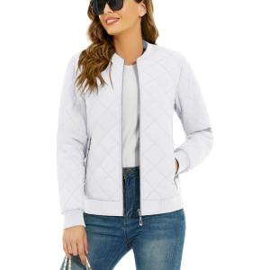 imageTACVASEN Womens Diamond Quilted Jackets Lightweight Casual Bomber Jacket Warm Winter Coats Full Zip with PocketsWhite