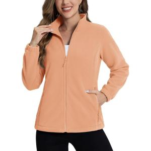 imageTACVASEN Womens Soft Fleece Jacket Lightweight Full Zip Sweatshirts Coat Casual Winter Warm Sweaters with PocketsApricot