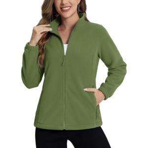 imageTACVASEN Womens Soft Fleece Jacket Lightweight Full Zip Sweatshirts Coat Casual Winter Warm Sweaters with PocketsArmy Green