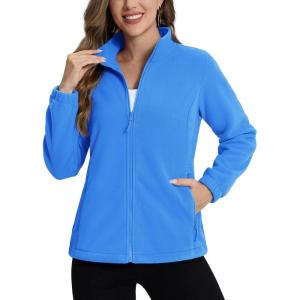 imageTACVASEN Womens Soft Fleece Jacket Lightweight Full Zip Sweatshirts Coat Casual Winter Warm Sweaters with PocketsAzure Blue