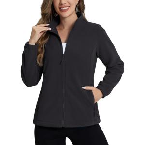 imageTACVASEN Womens Soft Fleece Jacket Lightweight Full Zip Sweatshirts Coat Casual Winter Warm Sweaters with PocketsBlack