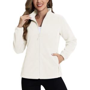 imageTACVASEN Womens Soft Fleece Jacket Lightweight Full Zip Sweatshirts Coat Casual Winter Warm Sweaters with PocketsCream