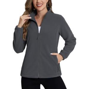 imageTACVASEN Womens Soft Fleece Jacket Lightweight Full Zip Sweatshirts Coat Casual Winter Warm Sweaters with PocketsDark Grey