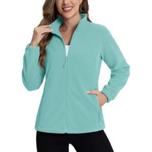imageTACVASEN Womens Soft Fleece Jacket Lightweight Full Zip Sweatshirts Coat Casual Winter Warm Sweaters with PocketsGrey Green