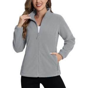 imageTACVASEN Womens Soft Fleece Jacket Lightweight Full Zip Sweatshirts Coat Casual Winter Warm Sweaters with PocketsLight Grey