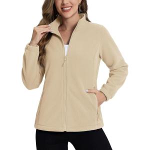 imageTACVASEN Womens Soft Fleece Jacket Lightweight Full Zip Sweatshirts Coat Casual Winter Warm Sweaters with PocketsLight Khaki