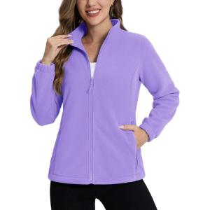 imageTACVASEN Womens Soft Fleece Jacket Lightweight Full Zip Sweatshirts Coat Casual Winter Warm Sweaters with PocketsLight Purple