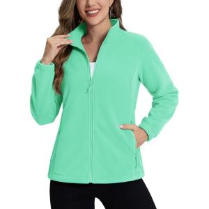 imageTACVASEN Womens Soft Fleece Jacket Lightweight Full Zip Sweatshirts Coat Casual Winter Warm Sweaters with PocketsMint Green