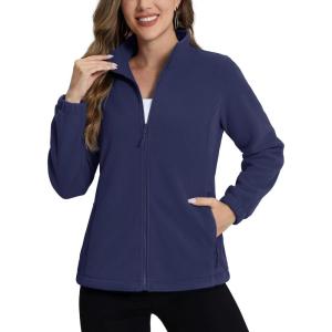 imageTACVASEN Womens Soft Fleece Jacket Lightweight Full Zip Sweatshirts Coat Casual Winter Warm Sweaters with PocketsNavy