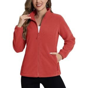 imageTACVASEN Womens Soft Fleece Jacket Lightweight Full Zip Sweatshirts Coat Casual Winter Warm Sweaters with PocketsOrange Red